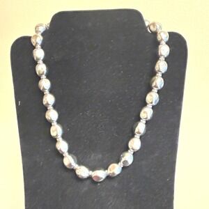 Talbots Silver Grey Faux Pearl Statement Necklace Adjustable Beaded 18-21‎ Inch